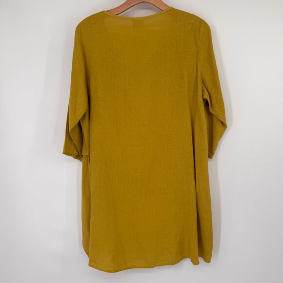 Pure Match Womens  chartreuse Tunic Top  3/4 Sleeves size large linen lagenlook - Picture 9 of 15